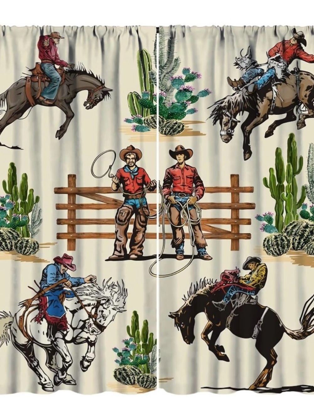 Western Cowboy Shower Curtain in Cream with Multicolor Print